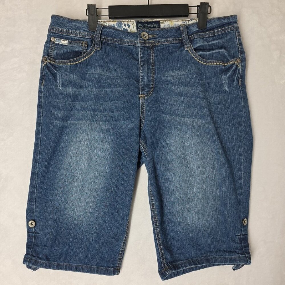 Royalty By YMI Jeans Womens 16 Blue Capri Stretch Distressed Thick Stitch Preppy